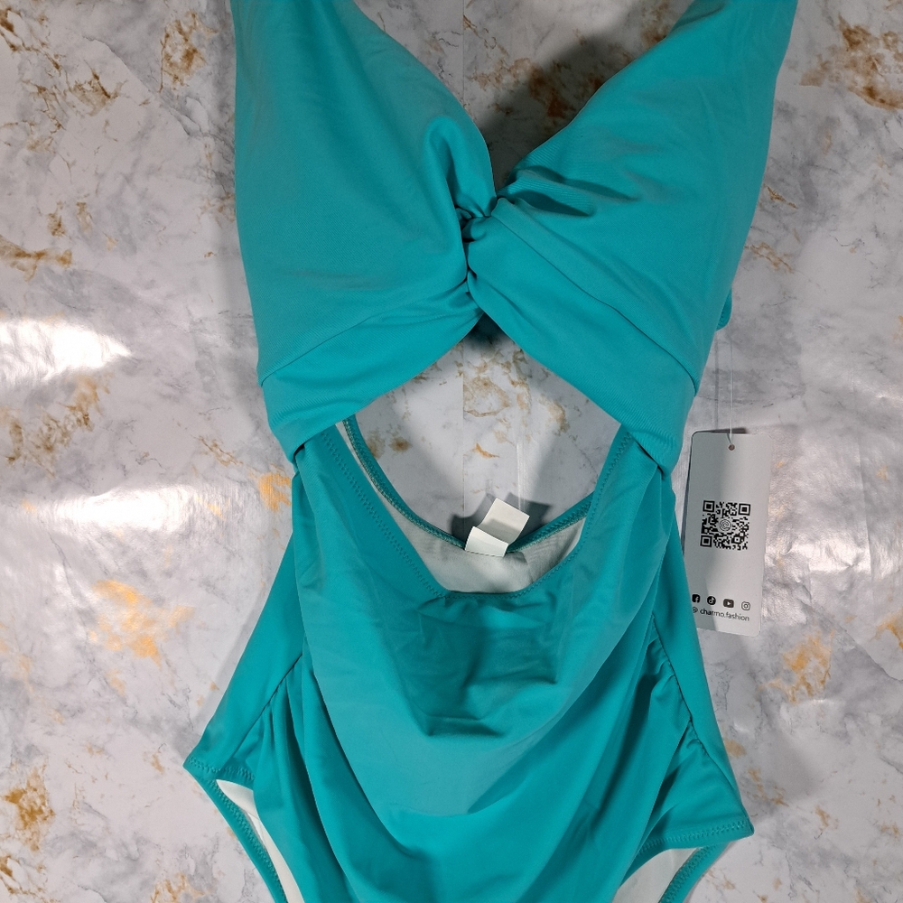 Charmo Women's One Piece Swimsuit Ruched Tummy Control High Cut Backless Size S